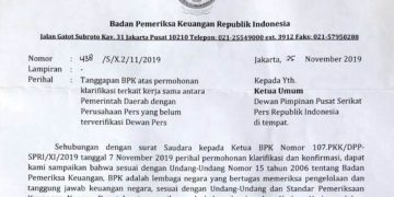 BPK RI Tidak Pernah Gunakan Verifikasi Media Dewan Pers